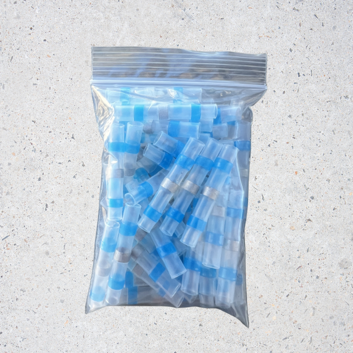 Blue Solderstick solder seal connectors close-up