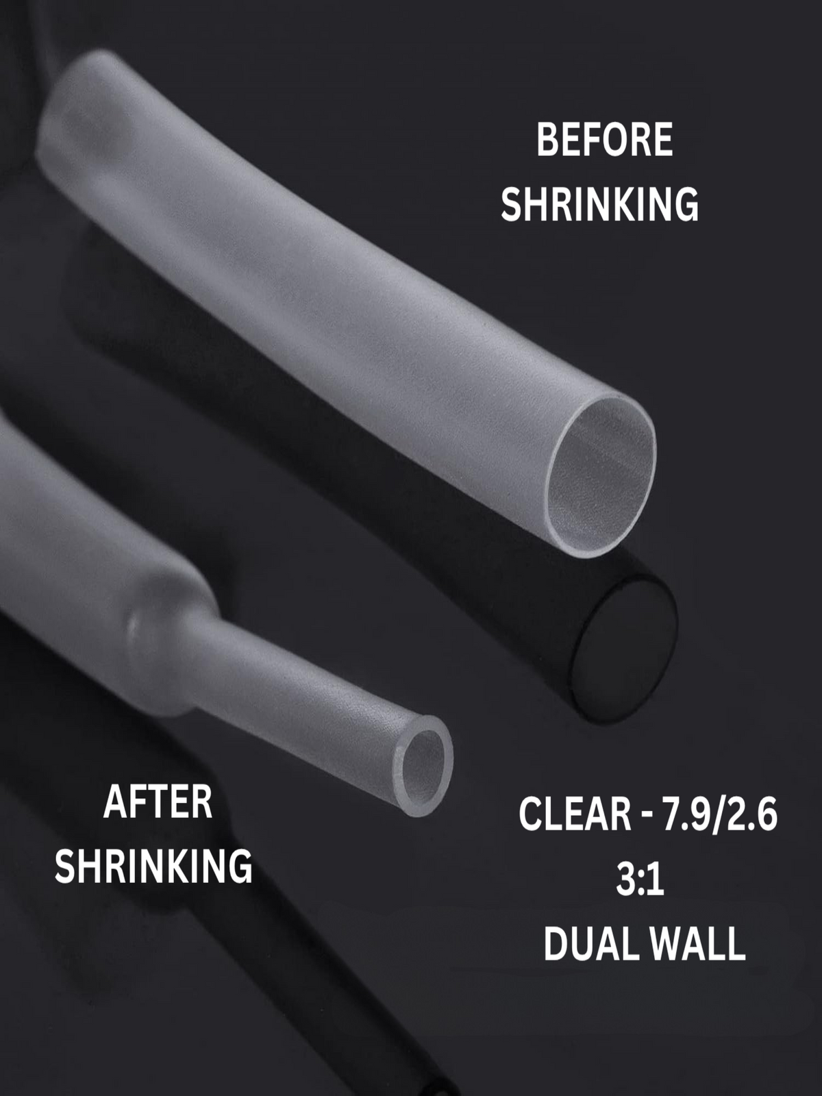 3:1 dual wall heat shrink, clear, 7.9 to 2.6 mm