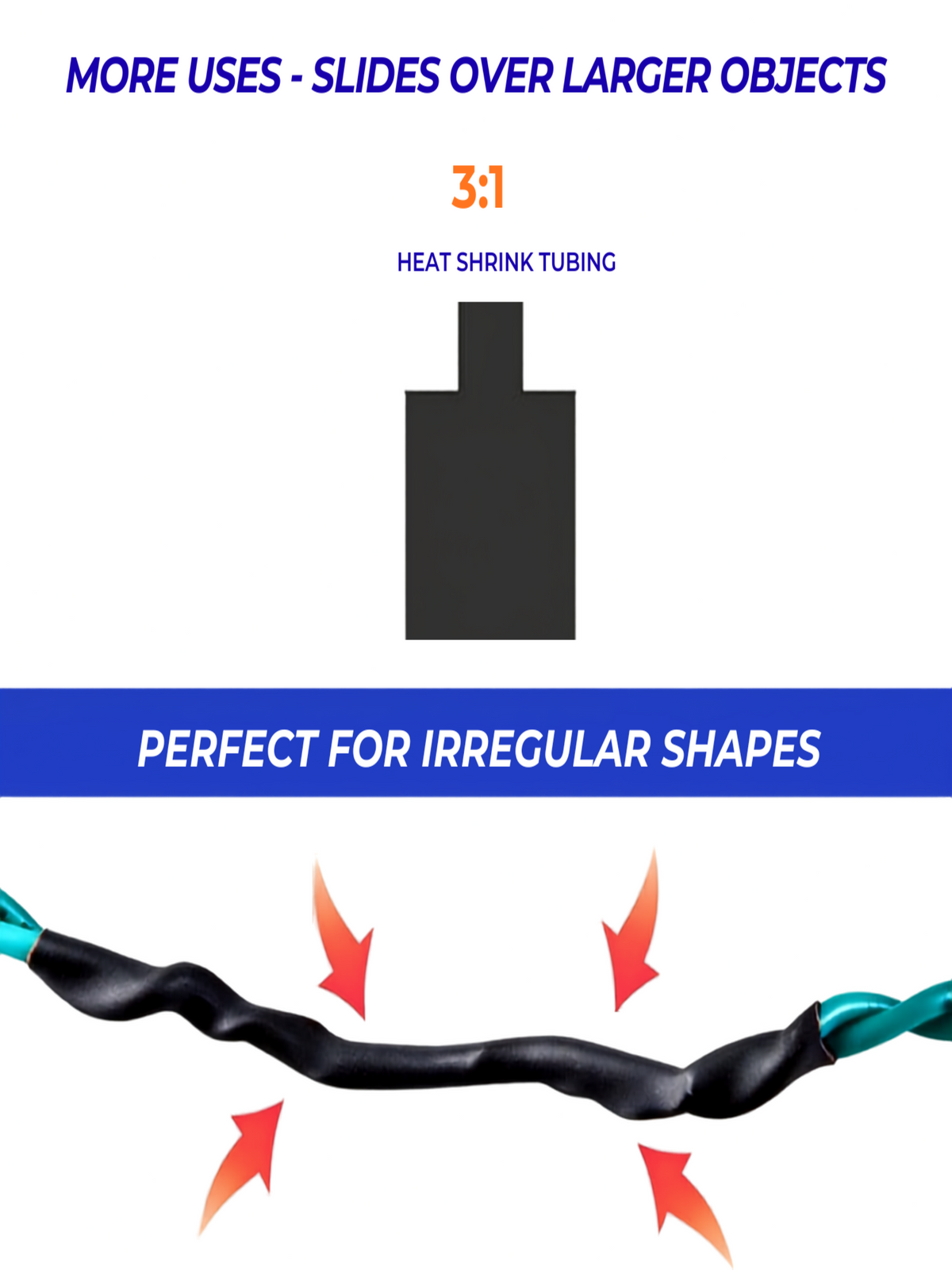 3:1 shrink ratio: white heat shrink before and after heating