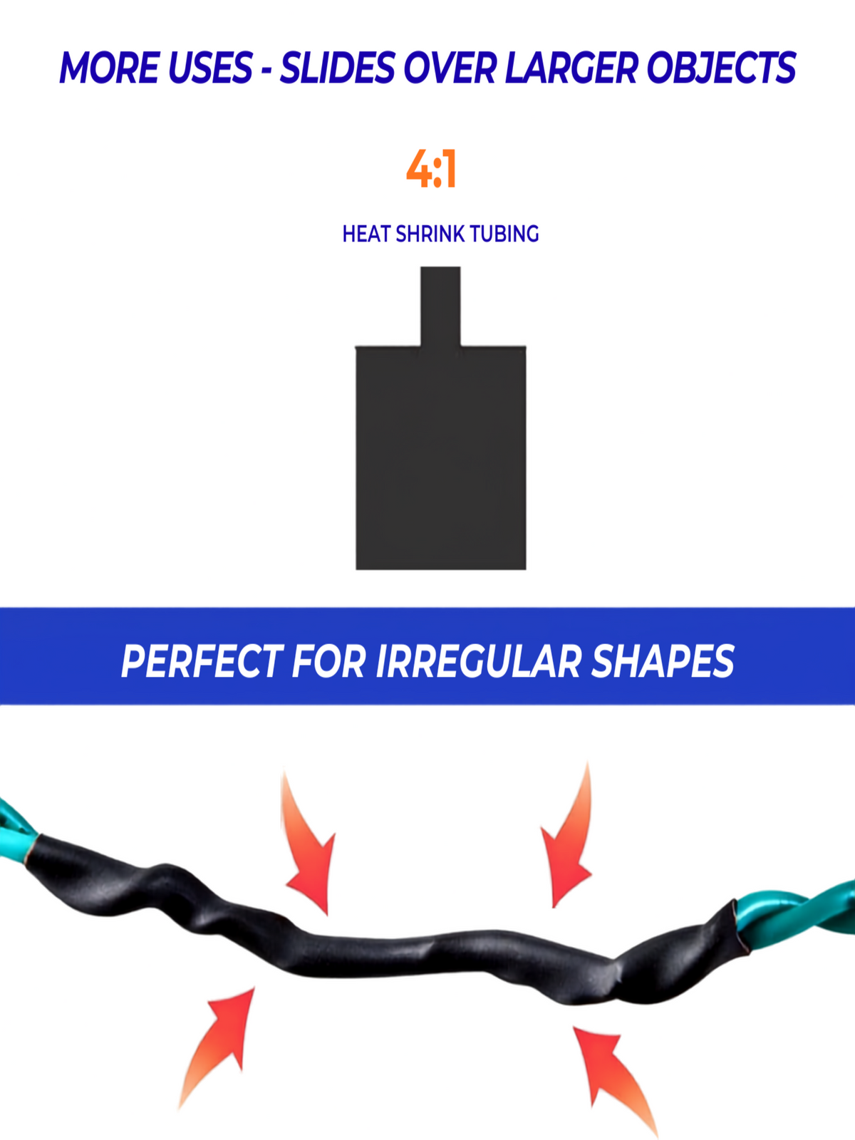 4:1 shrink ratio: black heat shrink before and after heating