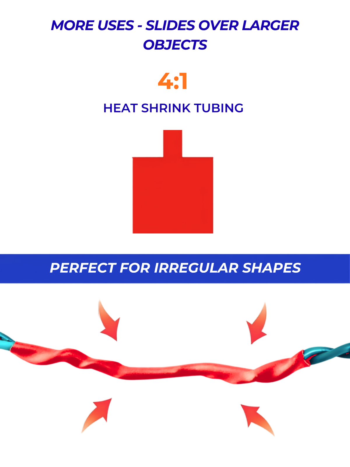 4:1 shrink ratio: red heat shrink before and after heating