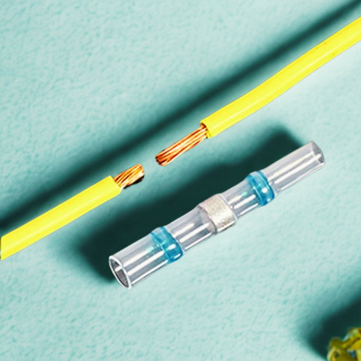 Blue Solderstick solder seal connectors close-up