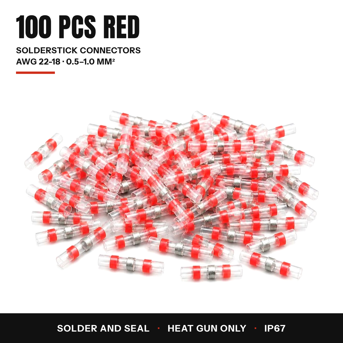 100 red Solderstick connectors, AWG 22-18, 0.5-1.0 mm2