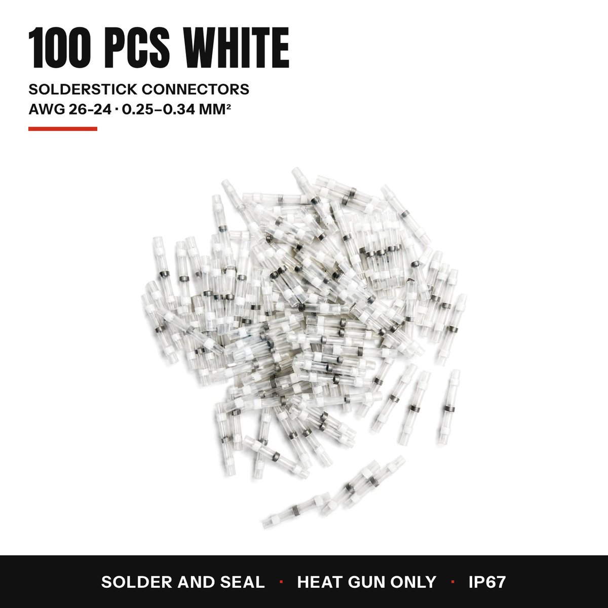 100 white Solderstick connectors, AWG 26-24, 0.25-0.34 mm2